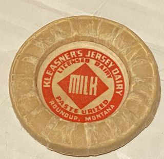 Rare Vintage Milk Bottle Cap 1 - 5/8 " Kleasners Dairy Roundup Montana Licensed