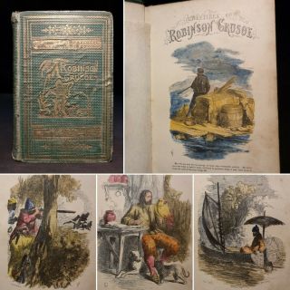 1860 Life And Adventures Robinson Crusoe Daniel Defoe Hand Coloured Plates