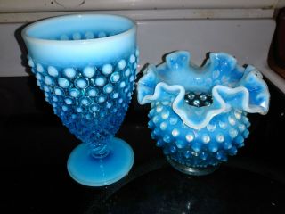 Vintage Blue Fenton Hobnail Bowl Candy Dish Vase