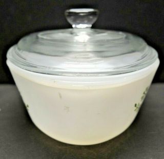 Vintage Glasbake Casserole Dish J235 1 QT Green Daisy Milk Glass Oval 10 in USA 2