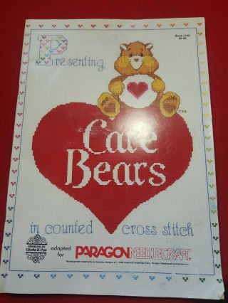 1985 Care Bears In Counted Cross Stitch Paragon Needlecraft Pattern Book Vintage