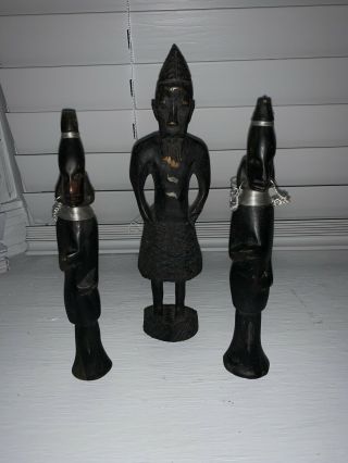Set Of 3: Vintage Tribal Kenya African Hand Carved Wood Figures