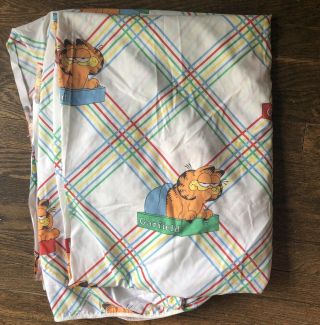 Garfield Cat Full Size Fitted Sheet And Pillow Cases Vintage 1978 Made In Usa