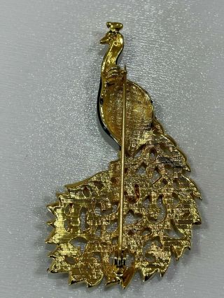 vintage peacock brooch,  black enamal,  clear rhinestones with glit gold metal 3