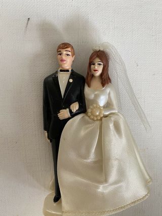 Vintage Plastic Bride And Groom Cake Topper 1977 Coast Novelty Co.  4 Inches M1