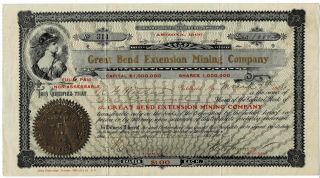 Great Bend Extension Mining Company - Vintage Stock Certificate