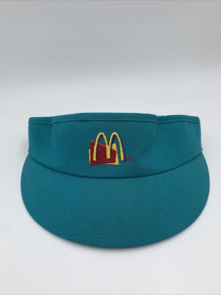 Vintage Mcdonald’s Visor 80s 90s Teal Crest Uniforms Hat Employee Outfit