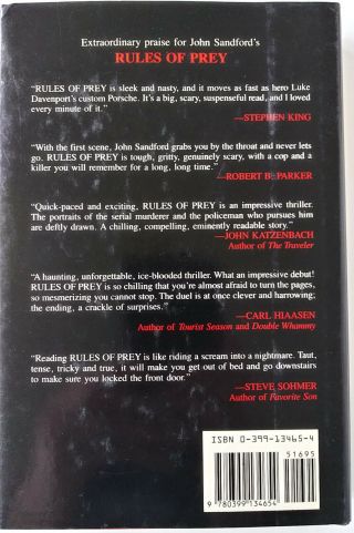 Rules of Prey by John Sandford (1989,  Hardcover) 1st Edition,  1st Print 3