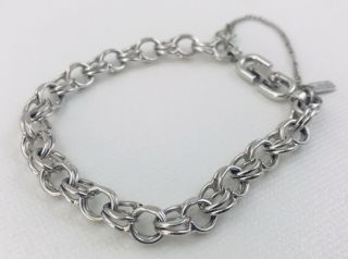Vintage Silver Tone Monet Starter Charm Bracelet Double Link 7 " Safety Chain