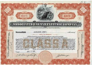 H64070 Associated Gas And Electric Company - Vintage Stock Certificate 1942