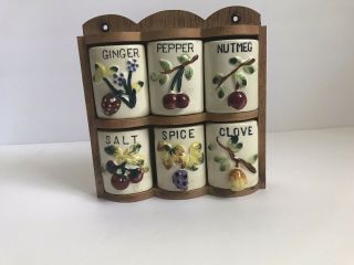 Vintage Spice Rack With Fruit Design Hand Painted Japan