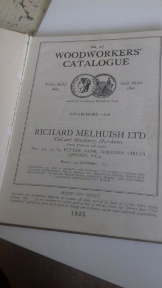 Richard Melhuish Ltd;Woodworkers ' Tools & Machines Catalogue;No.  25; 1925;clean 2