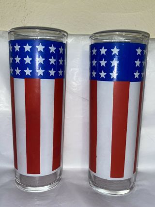 Vtg Patriotic Us Flag Stars Stripes Red White Blue Libbey Tumbler Drinking Glass