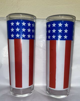 Vtg Patriotic US Flag Stars Stripes Red White Blue Libbey Tumbler Drinking Glass 2