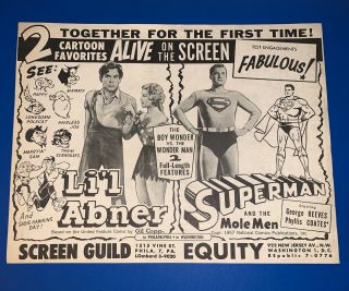 Nos1957 Superman &the Mole Men Li’l Abner Cartoon Favorites On Screen Ad Mailer