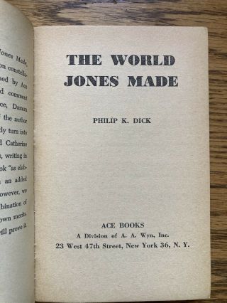 Agent of the Unknown by M St Clair & The World Jones Made by P K Dick ACE Double 3