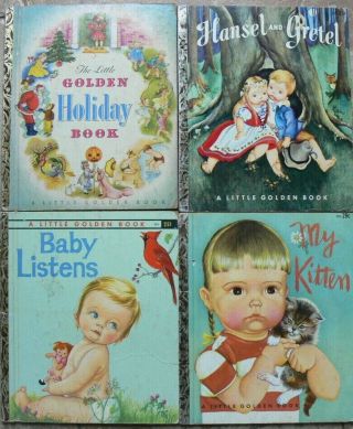 4 Vintage Little Golden Books Little Golden Holiday Book,  My Kitten,  Baby