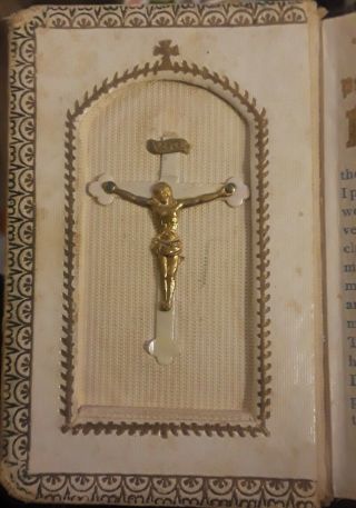 1925 Vtg Antique Key Of Heaven Catholic Pocket Prayer Book W Mop Crucifix Shrine
