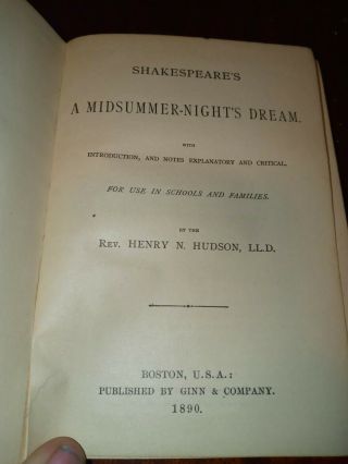 Acceptable - Shakespeare ' s A Midsummer Night ' s Dream Hudson 1890 3