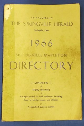 Springville Ut,  Utah 1966 Business Phone Book Address Directory