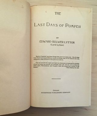 Vintage Hardback The Last Days of Pompeii by Edward Bulwer Lytton Homewood Book 2