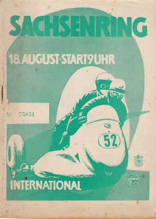 Programmheft Sachsenring International Hohenstein - Ernstthal 18.  August 1957