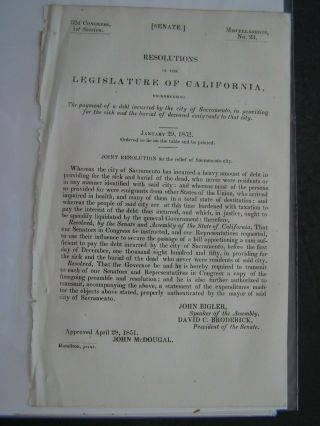 Gov Report 1852 Payment Of Debt To Sacramento For Burial Of Deceased Emigrants
