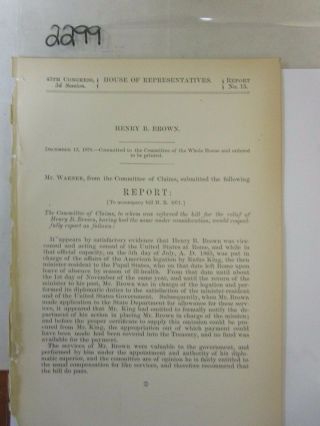 Govt Report Civil War Relief For Vice Consul/acting Consul Of The Us,  Rome 2299