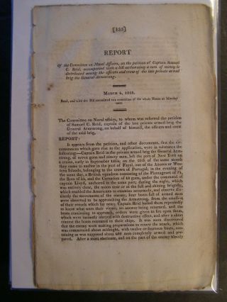 Gov Report 1818 Samuel C Reid Capt Of Private Armed Brig The Gen Armstrong Claim