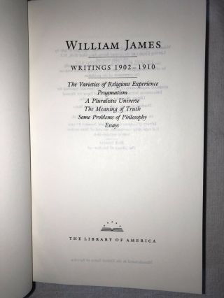 LIBRARY OF AMERICA LOA 38 WILLIAM JAMES WRITINGS 1902 - 1910 VARIETIES HCDJ 3
