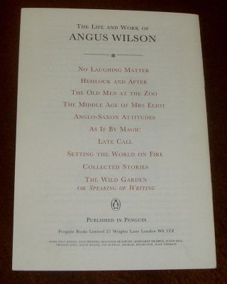 ' THE LIFE AND WORK OF ANGUS WILSON ' Penguin Booklet : 1992.  by: Various Authors 2