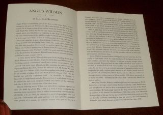 ' THE LIFE AND WORK OF ANGUS WILSON ' Penguin Booklet : 1992.  by: Various Authors 3