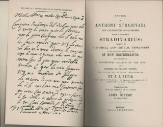 Notice Of Anthony Stradivari The Celebrated Violin Maker : Fetis 1964 H1.  526