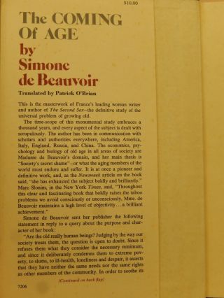 Simone de Beauvoir: The Coming of Age.  1972 1st Am.  Ed.  Growing old,  age 2