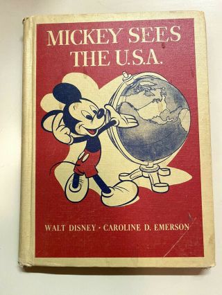 Mickey Sees The Usa: Walt Disney 1944 Hc Picture Book Vintage Kids Cartoon Story