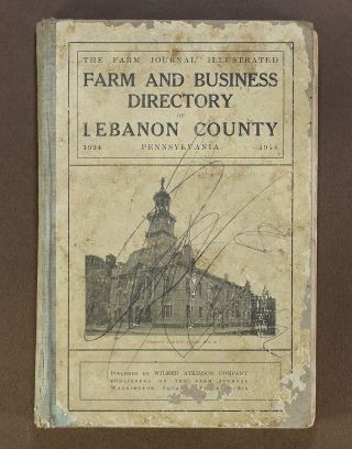 Antique 1914 Lebanon County Pa Pennsylvania Farm & Business Directory Book