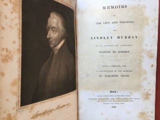 Elizabeth Frank / Memoirs Of The Life And Writings Of Lindley Murray 1st Ed 1826