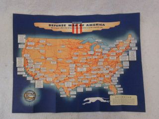 Vintage WWII GREYHOUND LINES DEFENSE MAP OF AMERICA 3