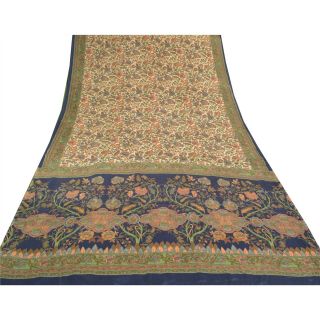 Sanskriti Vintage Sarees 100 Pure Crepe Silk Printed Sari 5yd Soft Craft Fabric
