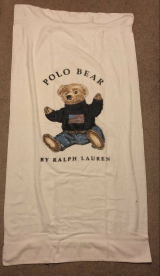 Vintage Ralph Lauren Polo Teddy Bear Large 90s Beach Towel Flag Shirt 66” X 36”