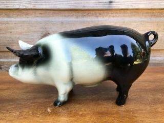 Vintage Glazed Ceramic Pottery British Saddleback Pig Money Box Piggy Bank 1950s