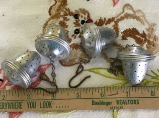 Four 1 - 1/2” Vintage Acorn Tea Bag Loose Leaf Ball Infuser Strainers Aluminum