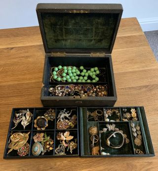 Lovely Victorian Jewellery Box Filled With Vintage Antique Spares And Repairs