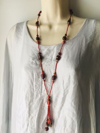 Vintage Murano Glass Beads Necklace Long W/ Tassel