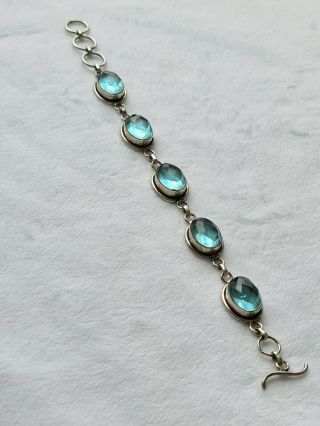 Vintage 925 Sterling Silver Cabochon Blue Stone Gemstone? Bracelet