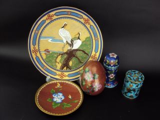 5 X V - Chinese Oriental Vintage Cloisonne Enamel Plate Vase Pot