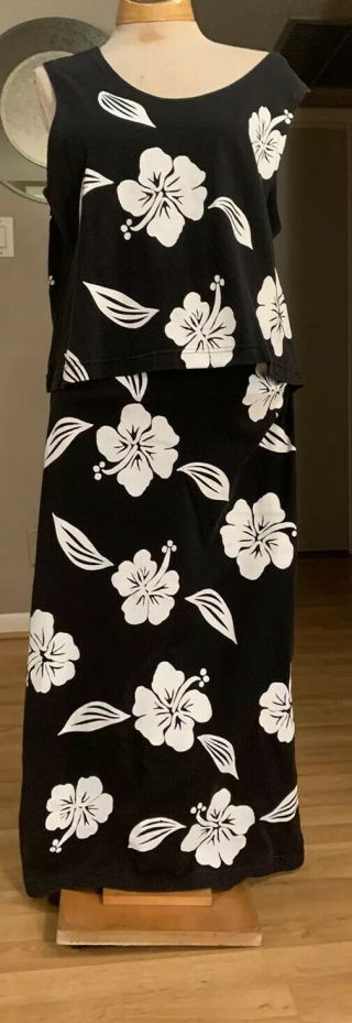 Rare Vintage M.  Mac Floral Black & White Top & Skirt Cotton Fields Size Large
