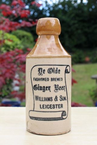 Vintage C1900s Williams & Son Leicester Scroll Pict Stone Ginger Beer Bottle