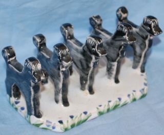 Stunning Old Vintage Hand Painted Pottery Black Poodle Dogs Toast Rack