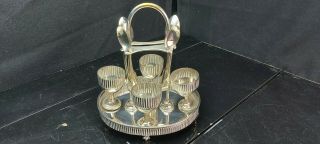 A Silver Plated Antique 4 Egg Cup Set With Spoons And Stand By James Shaw,  Fisher